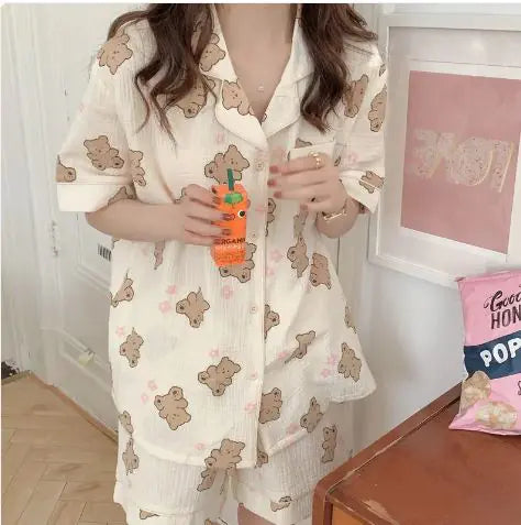 Chic Bear Print Cotton Pajama Set