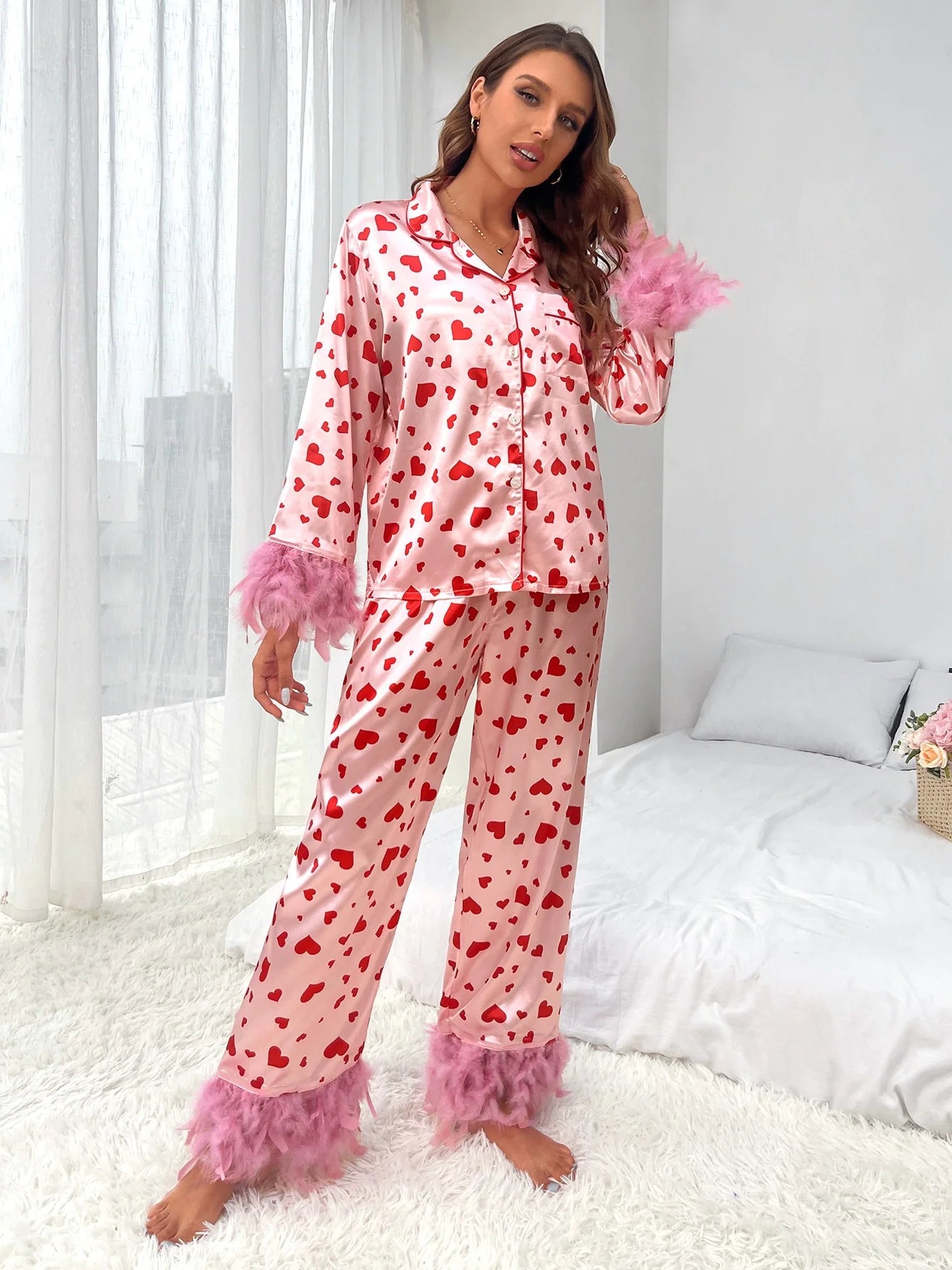 Trendy Heart Design Pajama Set