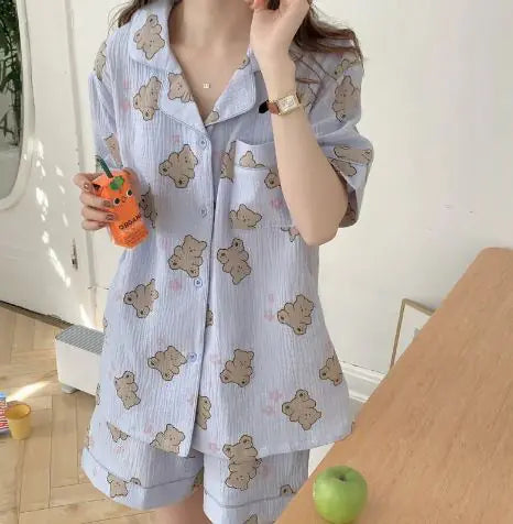 Chic Bear Print Cotton Pajama Set