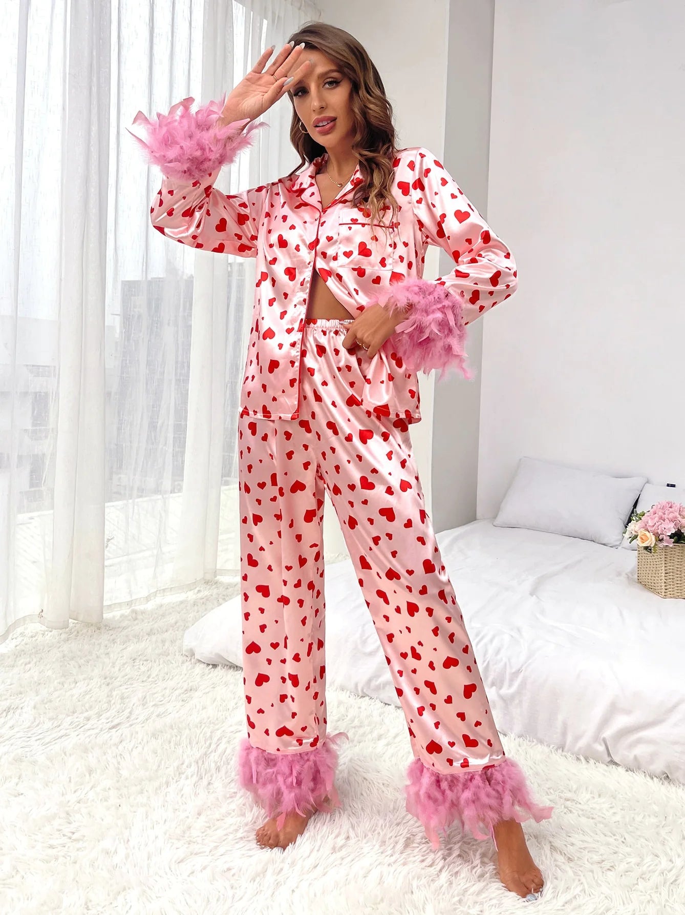 Trendy Heart Design Pajama Set