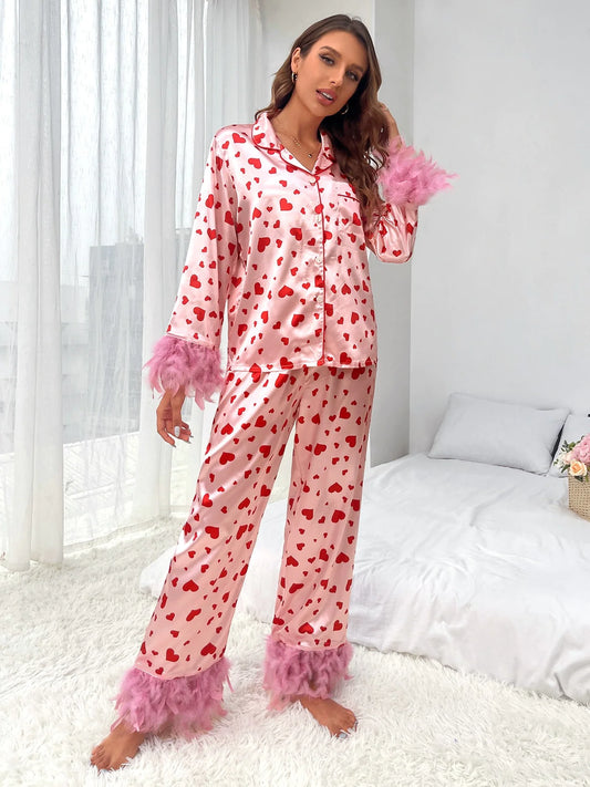 Trendy Heart Design Pajama Set