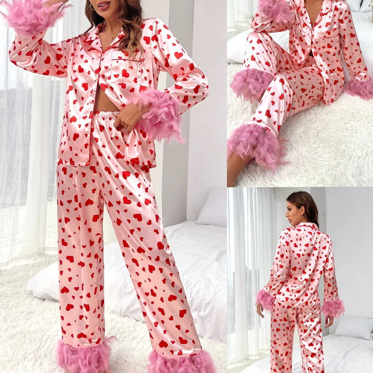 Trendy Heart Design Pajama Set