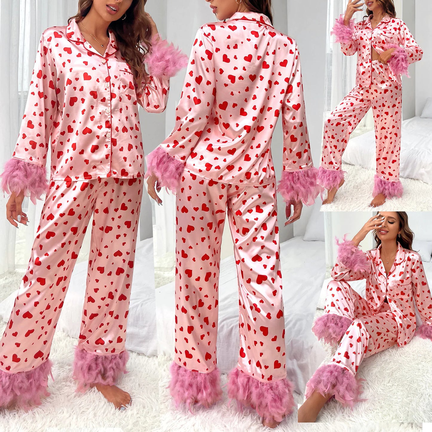 Trendy Heart Design Pajama Set